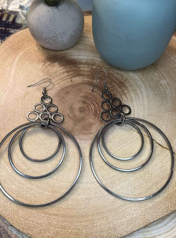 ✨ UShine.gr: Ατσάλινα σκουλαρίκια γεωμετρικά με πολλαπλούς κρίκους (ασημί) No 1410