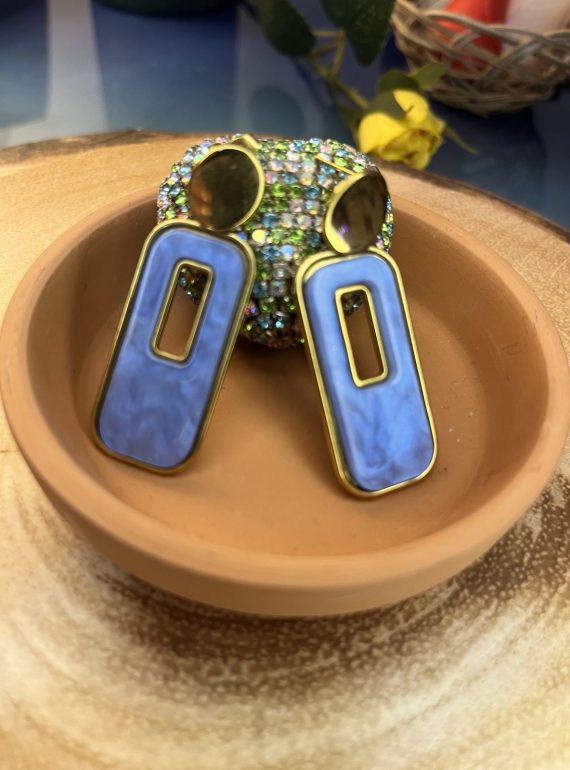 ✨ UShine.gr: Ατσάλινα σκουλαρίκια γεωμετρικά με μπλε enamel & χρυσές λεπτομέρειες No 1412
