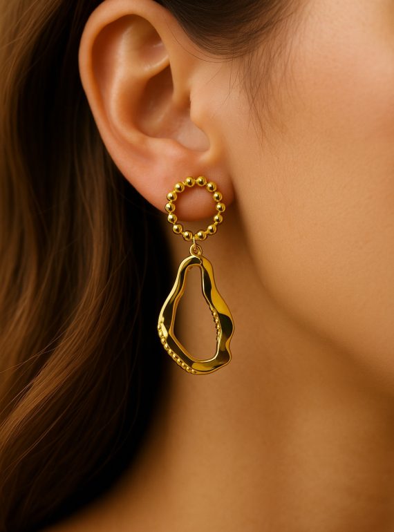 ✨ UShine.gr: Ατσάλινα σκουλαρίκια statement με χρυσό οργανικό μοτίφ No 1413