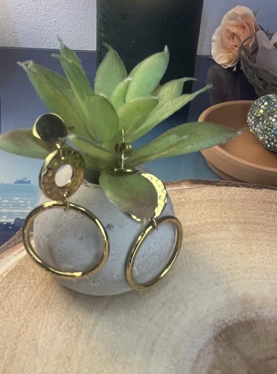 ✨ UShine.gr: Ατσάλινα σκουλαρίκια κρίκοι με σφυρήλατο μοτίφ σε χρυσό τόνο No 1414