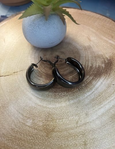 ✨ UShine.gr: Ατσάλινα σκουλαρίκια chunky κρίκοι σε black steel τόνο No 1416