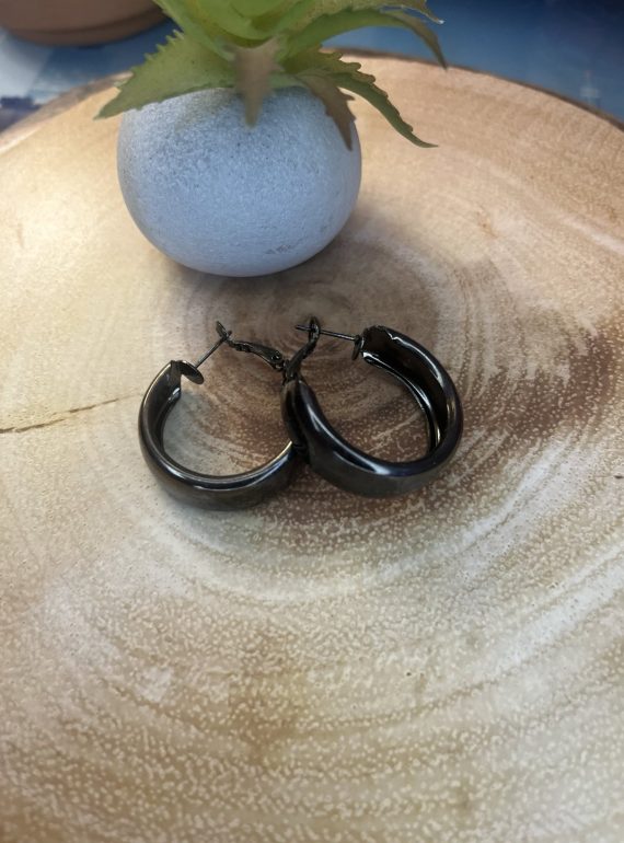 ✨ UShine.gr: Ατσάλινα σκουλαρίκια chunky κρίκοι σε black steel τόνο No 1416