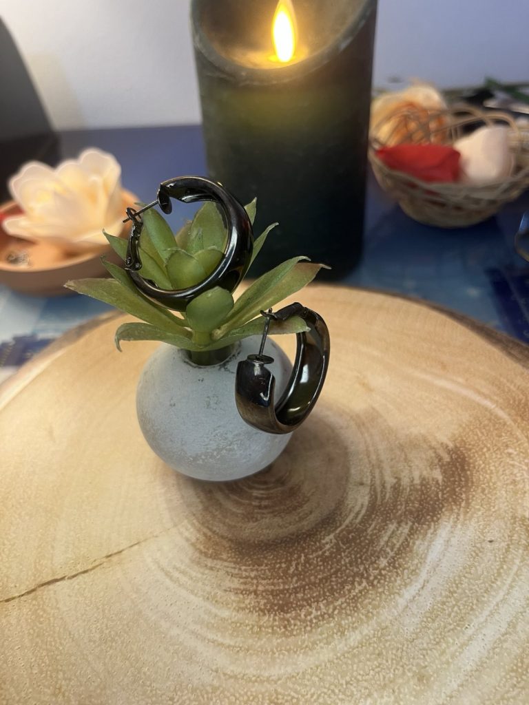 ✨ UShine.gr: Ατσάλινα σκουλαρίκια chunky κρίκοι σε black steel τόνο No 1416