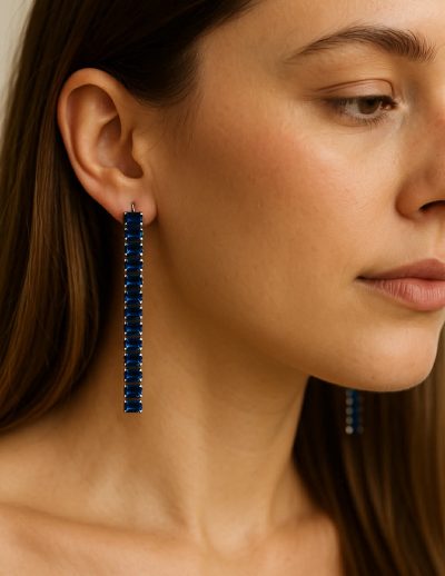 ✨ UShine.gr: Ατσάλινα σκουλαρίκια γραμμικά με μπλε κρύσταλλα (royal blue) No 1421