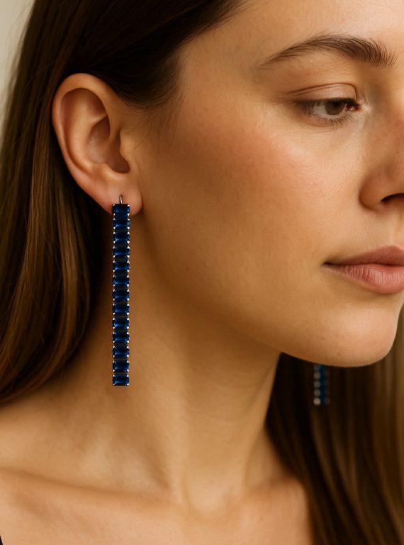 ✨ UShine.gr: Ατσάλινα σκουλαρίκια γραμμικά με μπλε κρύσταλλα (royal blue) No 1421