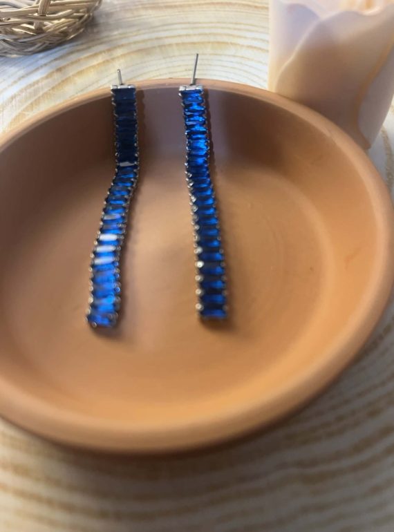 ✨ UShine.gr: Ατσάλινα σκουλαρίκια γραμμικά με μπλε κρύσταλλα (royal blue) No 1421