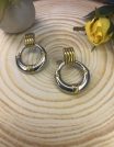✨ UShine.gr: Ατσάλινα σκουλαρίκια κρίκοι δίχρωμοι με χρυσές λεπτομέρειες (ασημί & χρυσό) No 1422
