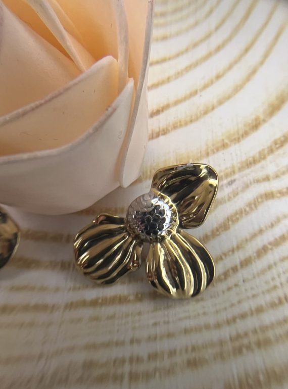 ✨ UShine.gr: Ατσάλινα Σκουλαρίκια Λουλούδι Δίχρωμα (Χρυσό & Ασημί) No 1423