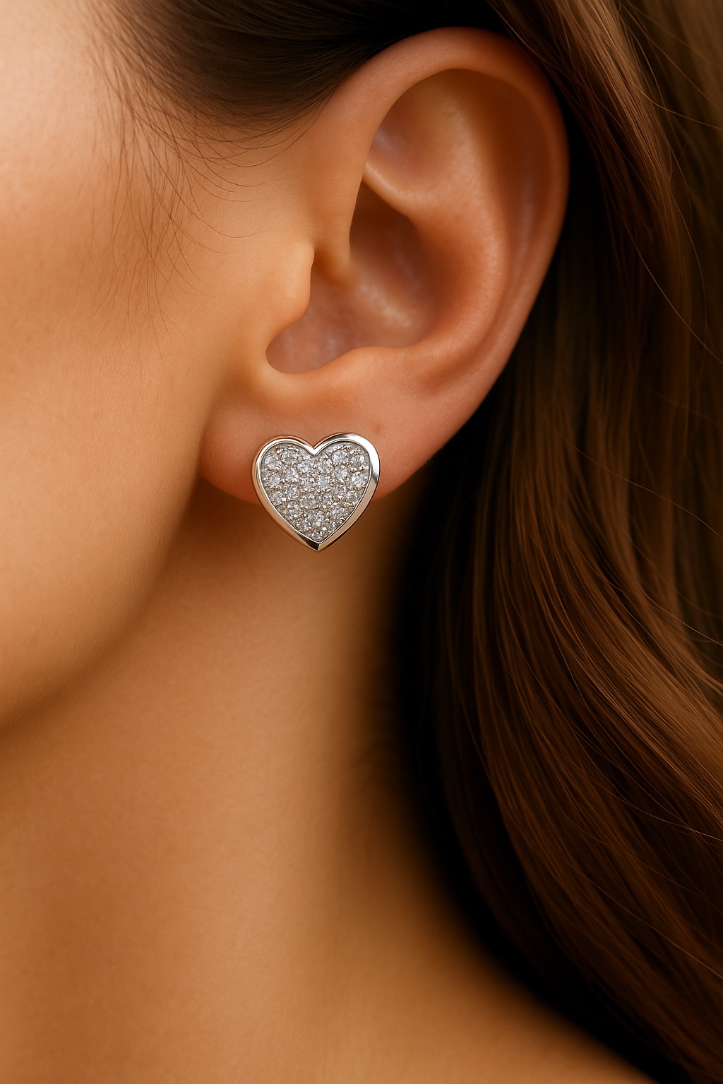 ✨ UShine.gr: Ατσάλινα Σκουλαρίκια Καρδιά με Λαμπερές Πέτρες No 1424