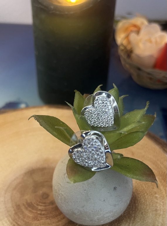 ✨ UShine.gr: Ατσάλινα Σκουλαρίκια Καρδιά με Λαμπερές Πέτρες No 1424