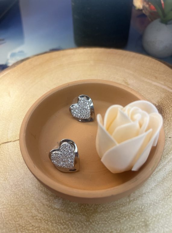 ✨ UShine.gr: Ατσάλινα Σκουλαρίκια Καρδιά με Λαμπερές Πέτρες No 1424