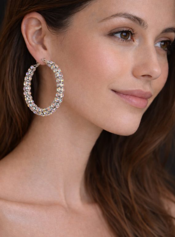 ✨ UShine.gr: Ατσάλινα Σκουλαρίκια Κρίκοι με Ιριδίζοντα Κρύσταλλα No 1425