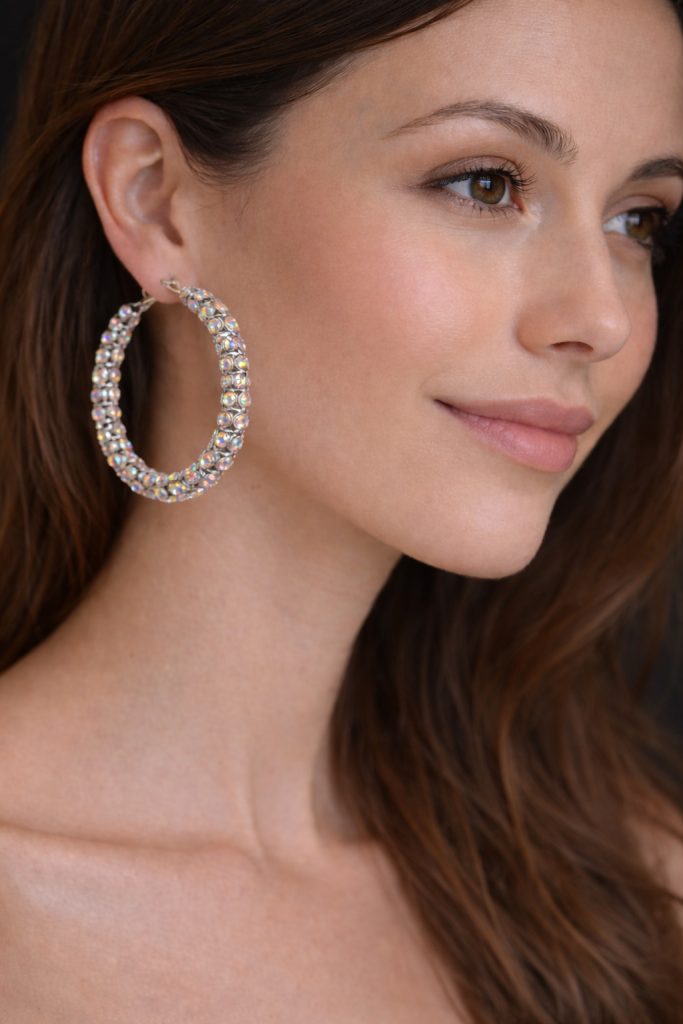 ✨ UShine.gr: Ατσάλινα Σκουλαρίκια Κρίκοι με Ιριδίζοντα Κρύσταλλα No 1425