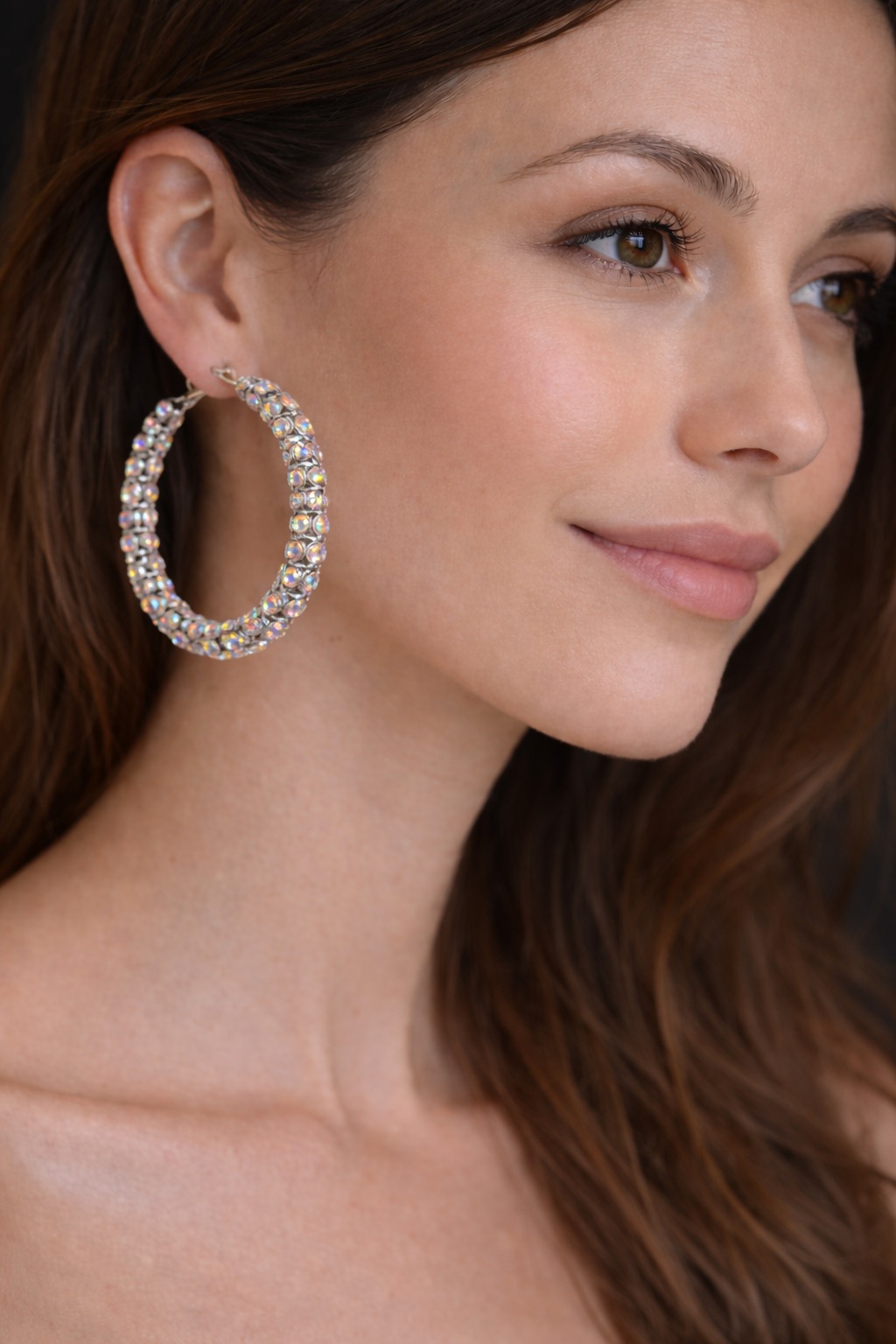 ✨ UShine.gr: Ατσάλινα Σκουλαρίκια Κρίκοι με Ιριδίζοντα Κρύσταλλα No 1425