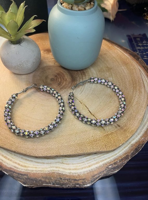 ✨ UShine.gr: Ατσάλινα Σκουλαρίκια Κρίκοι με Ιριδίζοντα Κρύσταλλα No 1425