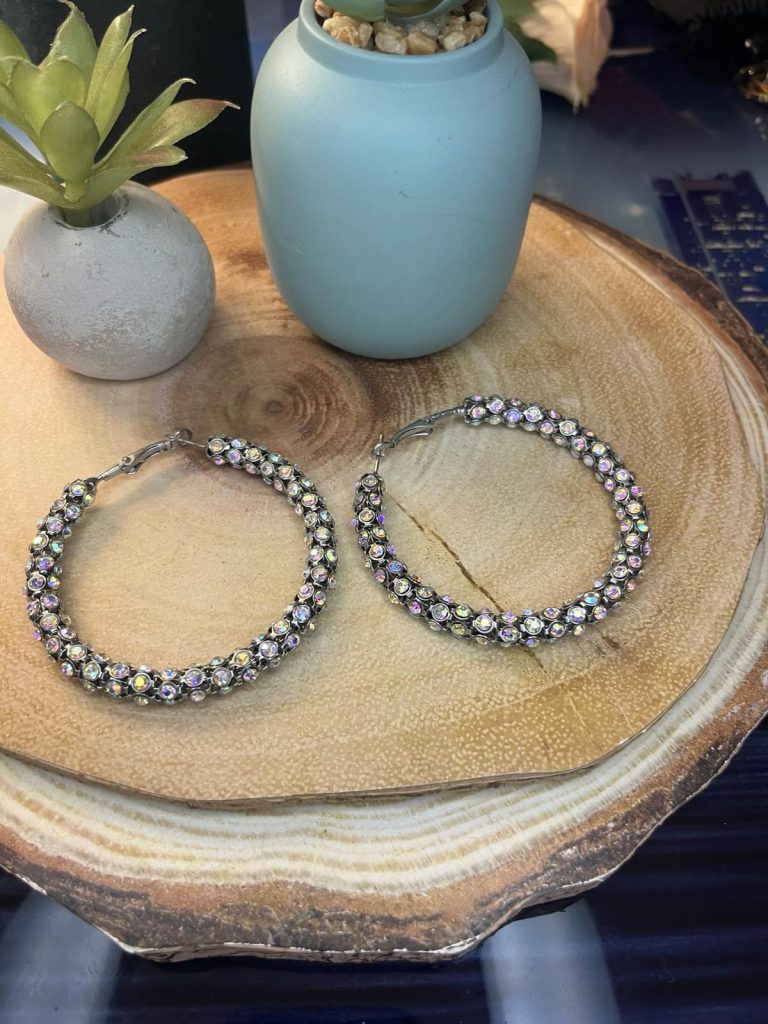 ✨ UShine.gr: Ατσάλινα Σκουλαρίκια Κρίκοι με Ιριδίζοντα Κρύσταλλα No 1425