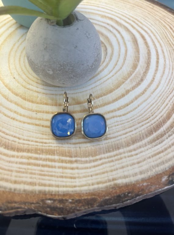 ✨ UShine.gr: Ατσάλινα Σκουλαρίκια με Μπλε Ορθογώνια Πέτρα No 1426