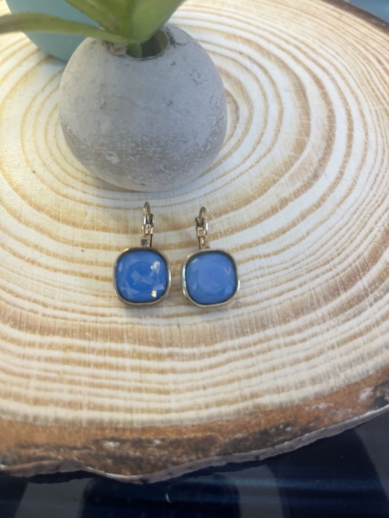 ✨ UShine.gr: Ατσάλινα Σκουλαρίκια με Μπλε Ορθογώνια Πέτρα No 1426