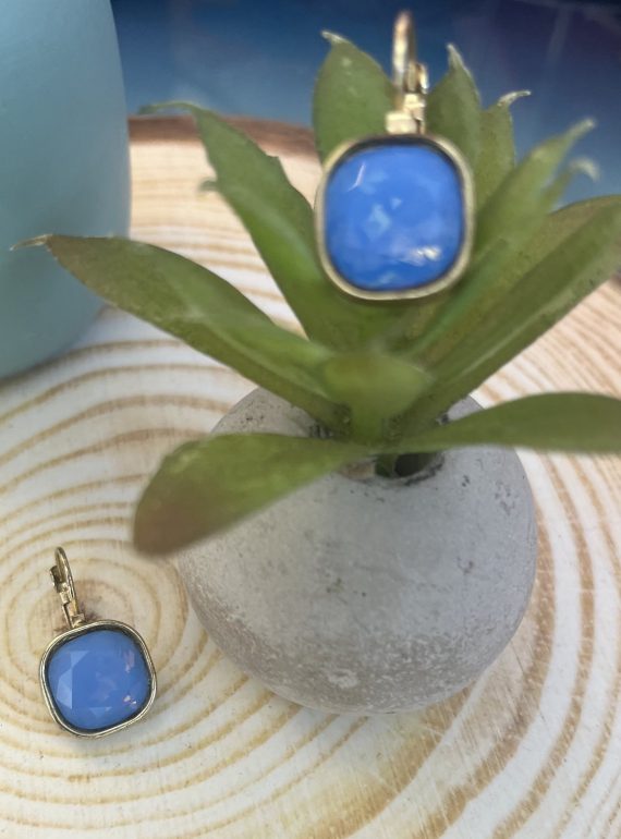 ✨ UShine.gr: Ατσάλινα Σκουλαρίκια με Μπλε Ορθογώνια Πέτρα No 1426