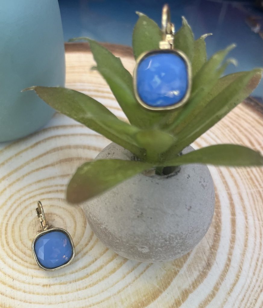 ✨ UShine.gr: Ατσάλινα Σκουλαρίκια με Μπλε Ορθογώνια Πέτρα No 1426