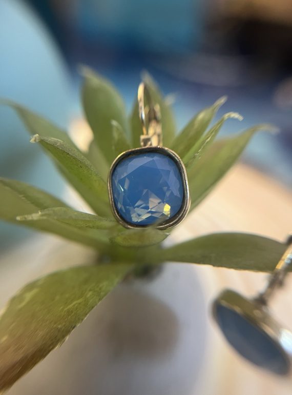 ✨ UShine.gr: Ατσάλινα Σκουλαρίκια με Μπλε Ορθογώνια Πέτρα No 1426