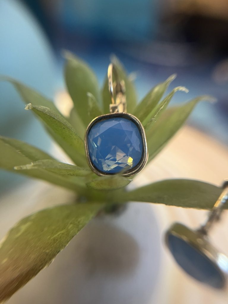 ✨ UShine.gr: Ατσάλινα Σκουλαρίκια με Μπλε Ορθογώνια Πέτρα No 1426