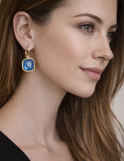 ✨ UShine.gr: Ατσάλινα Σκουλαρίκια με Μπλε Ορθογώνια Πέτρα No 1426