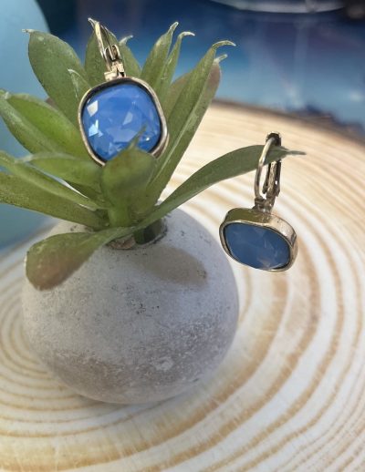 ✨ UShine.gr: Ατσάλινα Σκουλαρίκια με Μπλε Ορθογώνια Πέτρα No 1426