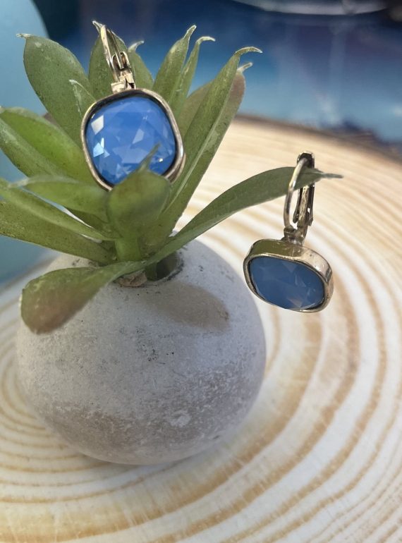 ✨ UShine.gr: Ατσάλινα Σκουλαρίκια με Μπλε Ορθογώνια Πέτρα No 1426