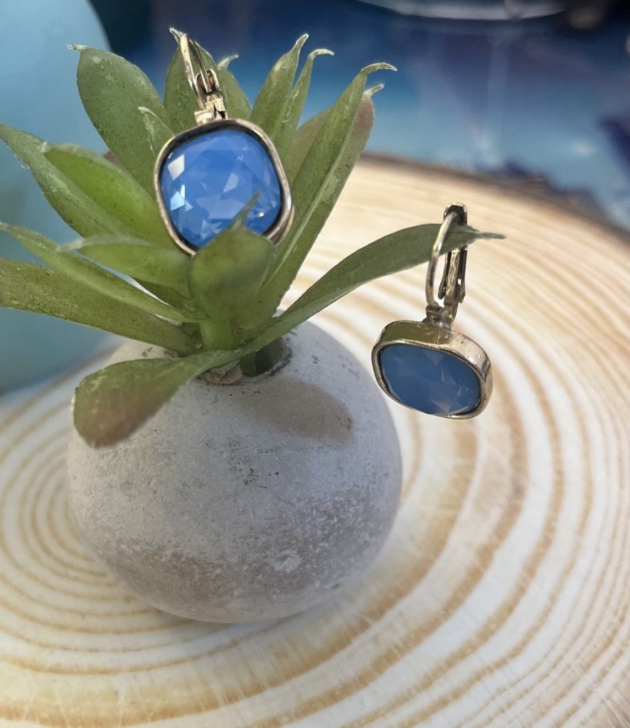 ✨ UShine.gr: Ατσάλινα Σκουλαρίκια με Μπλε Ορθογώνια Πέτρα No 1426