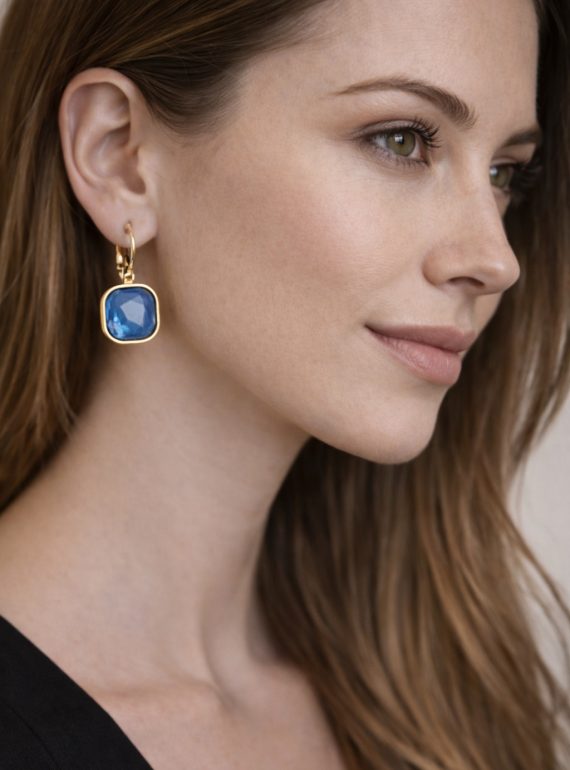 ✨ UShine.gr: Ατσάλινα Σκουλαρίκια με Μπλε Ορθογώνια Πέτρα No 1426