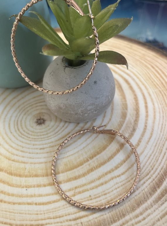 ✨ UShine.gr: Ατσάλινα Σκουλαρίκια Κρίκοι με Ανάγλυφη Υφή σε Ροζ Χρυσό No 1429