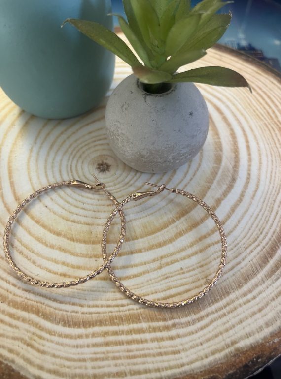 ✨ UShine.gr: Ατσάλινα Σκουλαρίκια Κρίκοι με Ανάγλυφη Υφή σε Ροζ Χρυσό No 1429