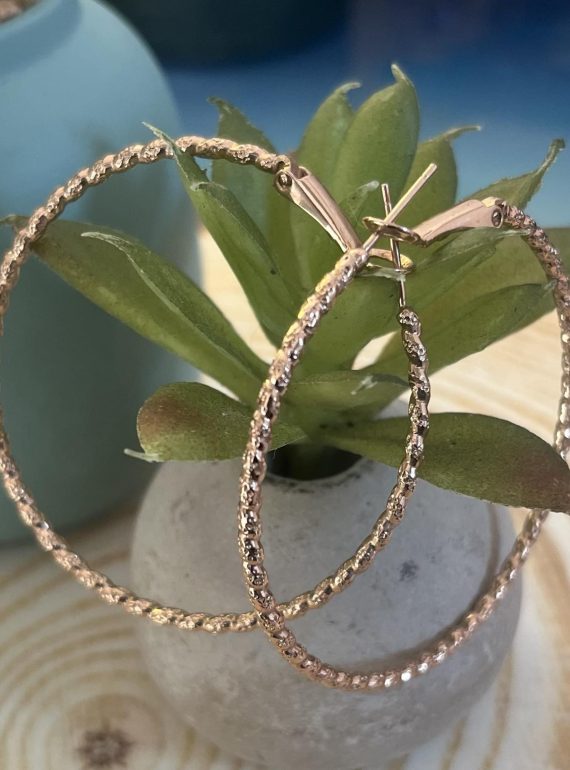 ✨ UShine.gr: Ατσάλινα Σκουλαρίκια Κρίκοι με Ανάγλυφη Υφή σε Ροζ Χρυσό No 1429