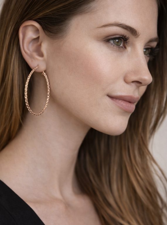 ✨ UShine.gr: Ατσάλινα Σκουλαρίκια Κρίκοι με Ανάγλυφη Υφή σε Ροζ Χρυσό No 1429