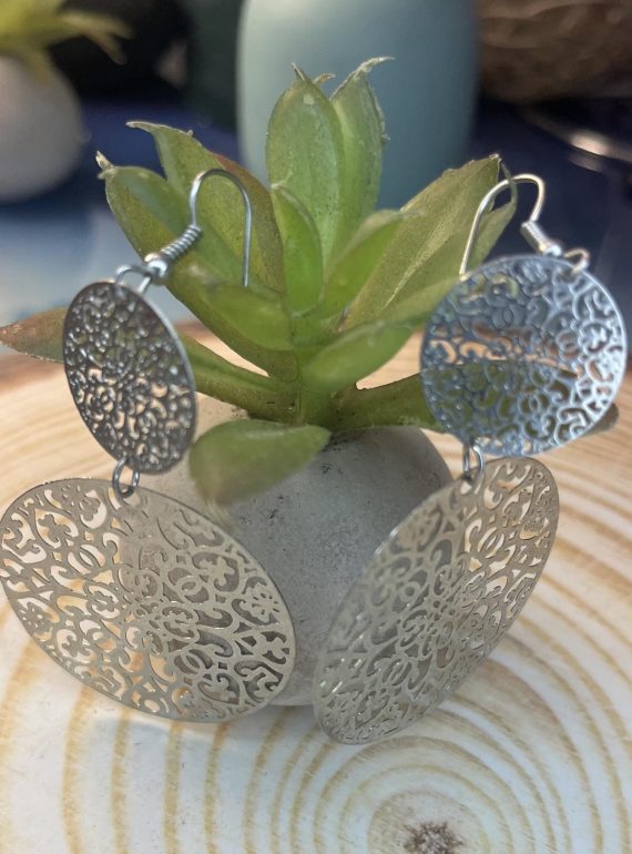 ✨ UShine.gr: Ατσάλινα σκουλαρίκια διπλού κύκλου με φιλιγκράν μοτίβο No 1431