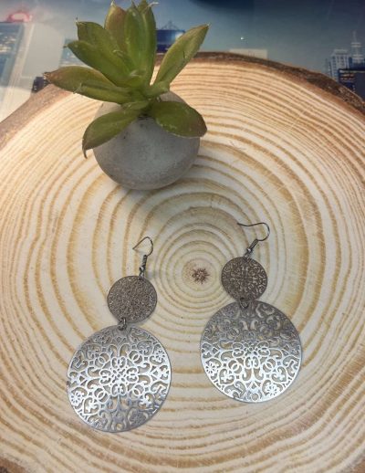 ✨ UShine.gr: Ατσάλινα σκουλαρίκια διπλού κύκλου με φιλιγκράν μοτίβο No 1431