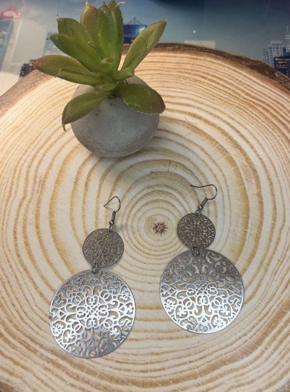 ✨ UShine.gr: Ατσάλινα σκουλαρίκια διπλού κύκλου με φιλιγκράν μοτίβο No 1431