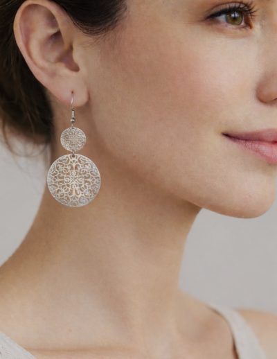 ✨ UShine.gr: Ατσάλινα σκουλαρίκια διπλού κύκλου με φιλιγκράν μοτίβο No 1431