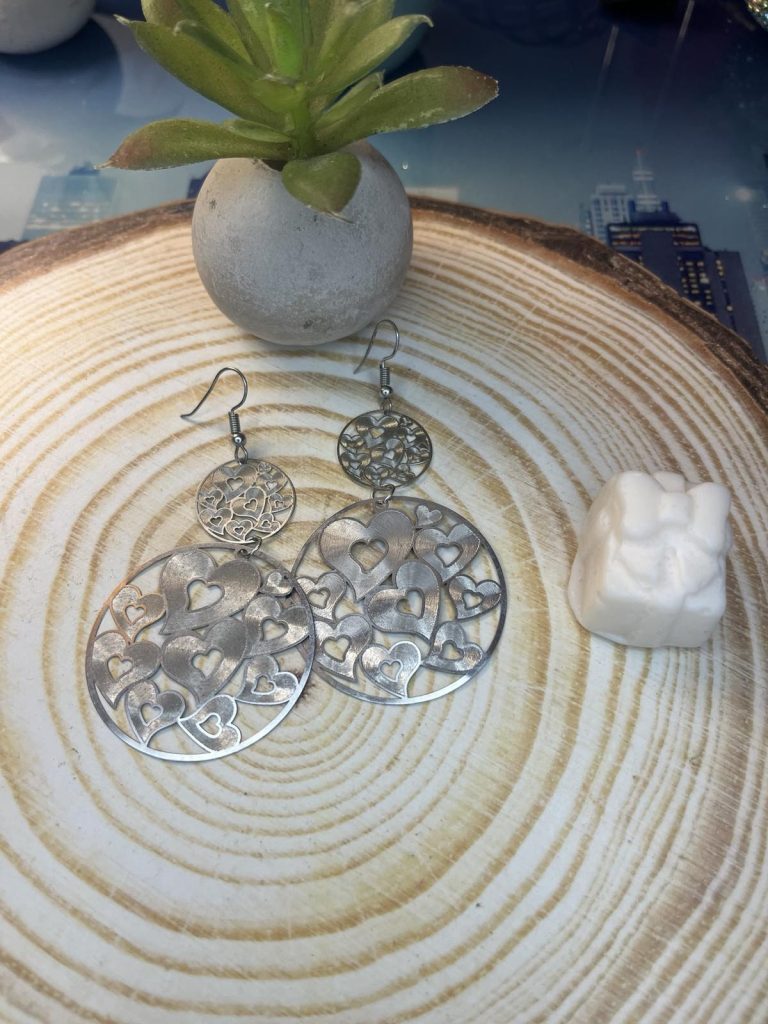 ✨ UShine.gr: Ατσάλινα Σκουλαρίκια Διπλού Κύκλου με Καρδιές No 1432