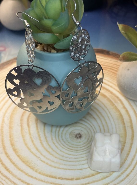 ✨ UShine.gr: Ατσάλινα Σκουλαρίκια Διπλού Κύκλου με Καρδιές No 1432