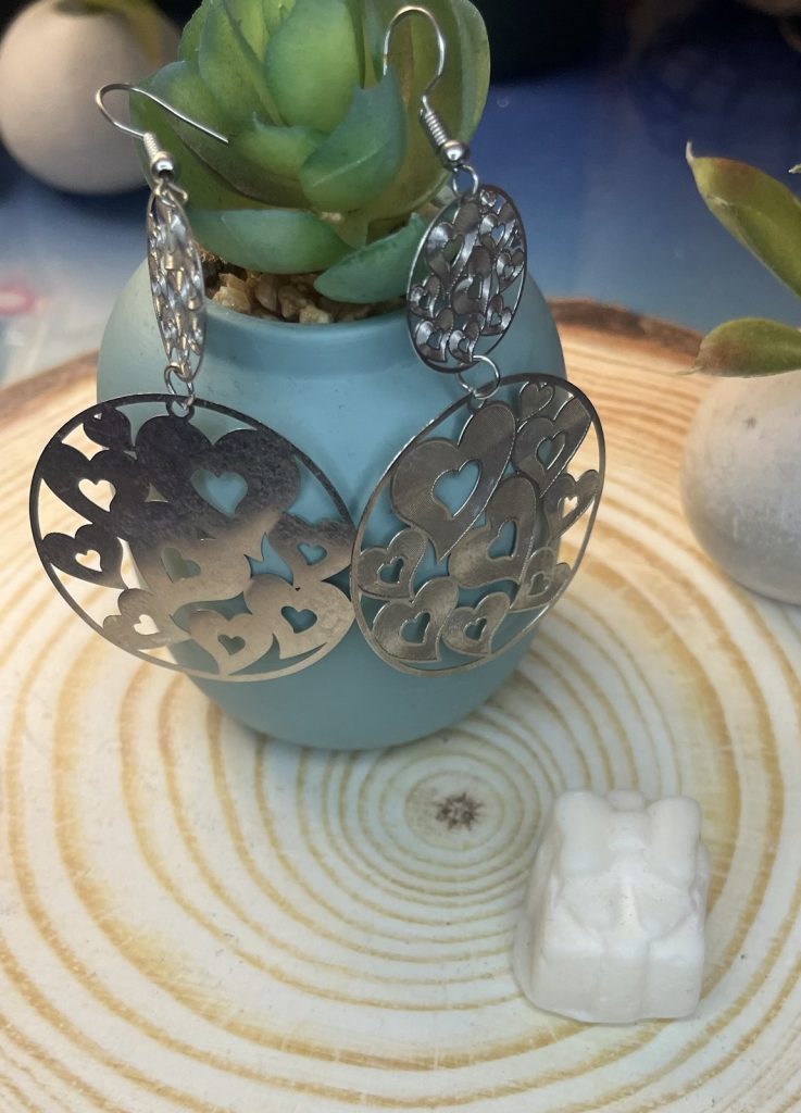 ✨ UShine.gr: Ατσάλινα Σκουλαρίκια Διπλού Κύκλου με Καρδιές No 1432