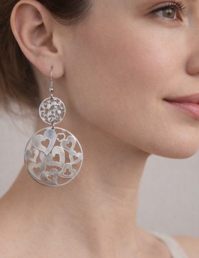 ✨ UShine.gr: Ατσάλινα Σκουλαρίκια Διπλού Κύκλου με Καρδιές No 1432