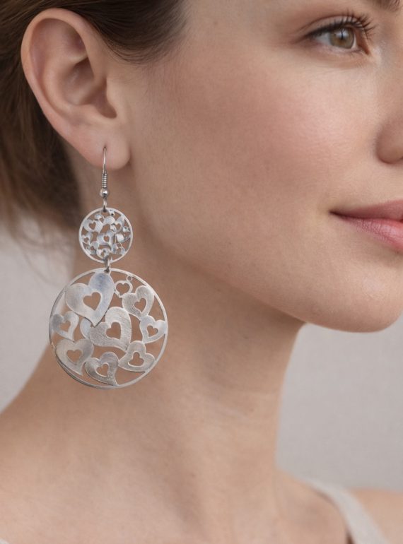 ✨ UShine.gr: Ατσάλινα Σκουλαρίκια Διπλού Κύκλου με Καρδιές No 1432