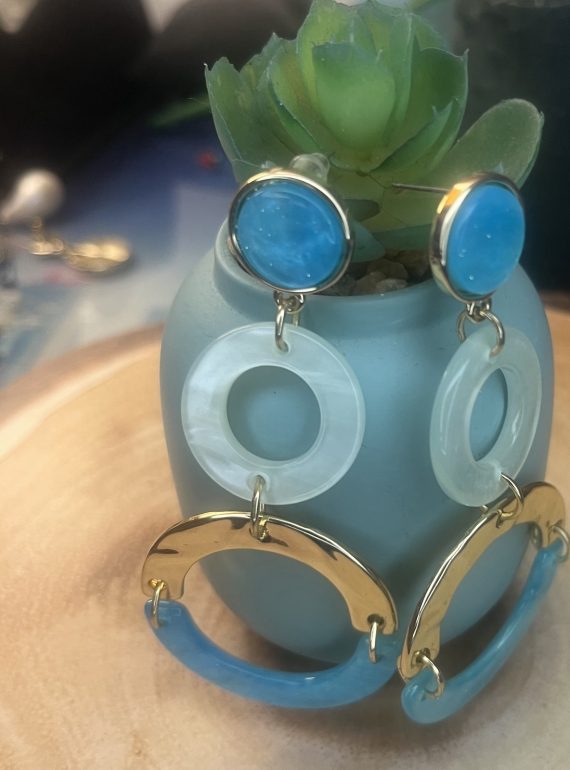 ✨ UShine.gr: Ατσάλινα Μακριά Σκουλαρίκια με Τιρκουάζ Πέτρα & Κρίκους No 1434