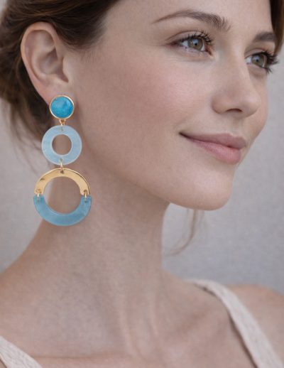 ✨ UShine.gr: Ατσάλινα Μακριά Σκουλαρίκια με Τιρκουάζ Πέτρα & Κρίκους No 1434