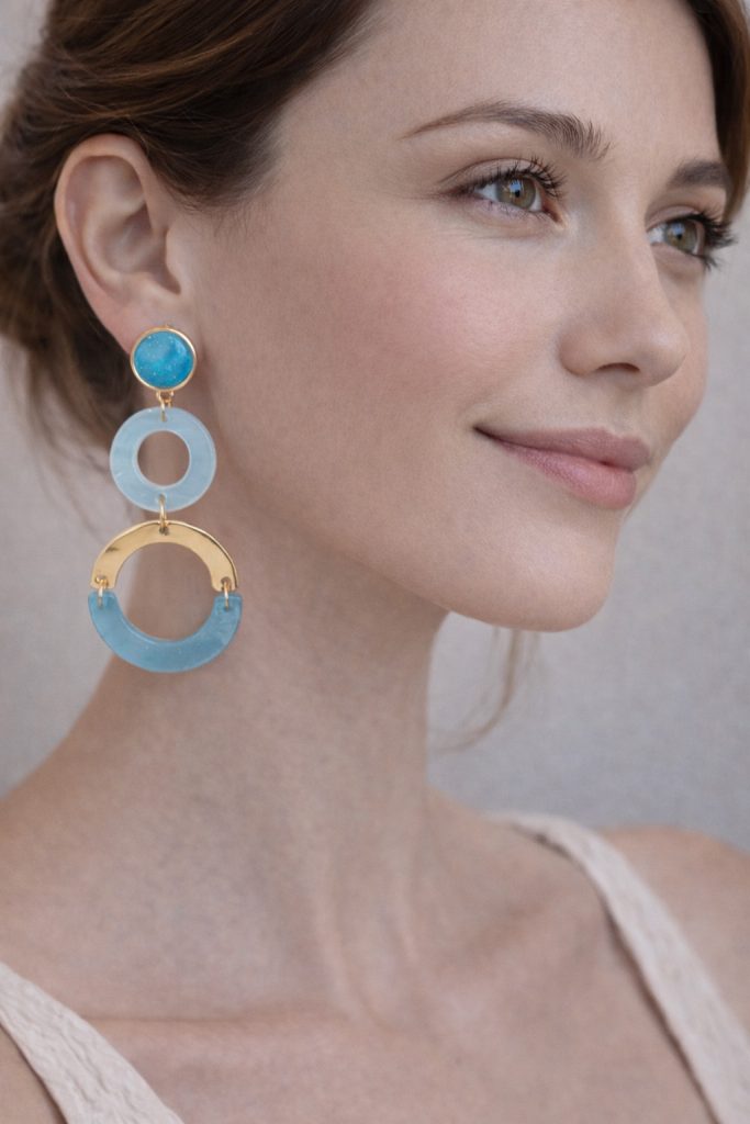 ✨ UShine.gr: Ατσάλινα Μακριά Σκουλαρίκια με Τιρκουάζ Πέτρα & Κρίκους No 1434