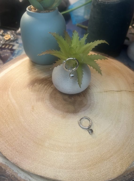 ✨ UShine.gr: Ατσάλινα Σκουλαρίκια Κρίκοι με Κρεμαστό Κρύσταλλο No 1436