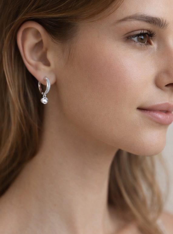 ✨ UShine.gr: Ατσάλινα Σκουλαρίκια Κρίκοι με Κρεμαστό Κρύσταλλο No 1436