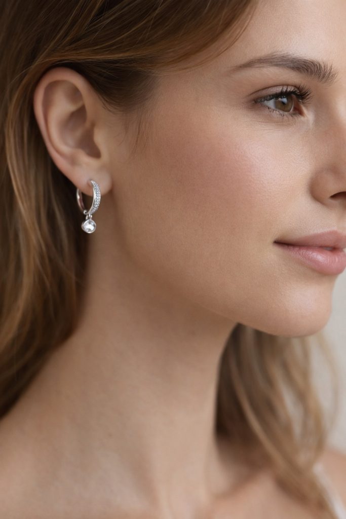 ✨ UShine.gr: Ατσάλινα Σκουλαρίκια Κρίκοι με Κρεμαστό Κρύσταλλο No 1436